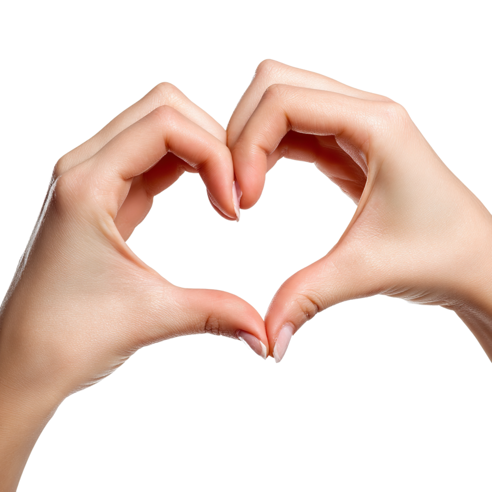 Two hands forming a heart shape on transparent background. png