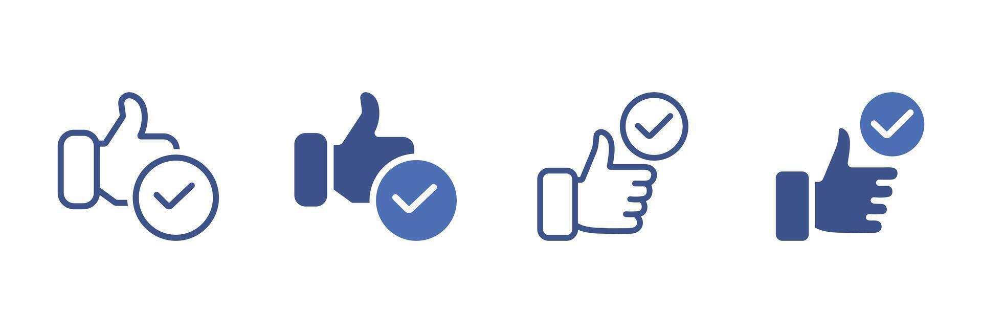 Thumbs up icons with check mark approval and verification symbol set vector
