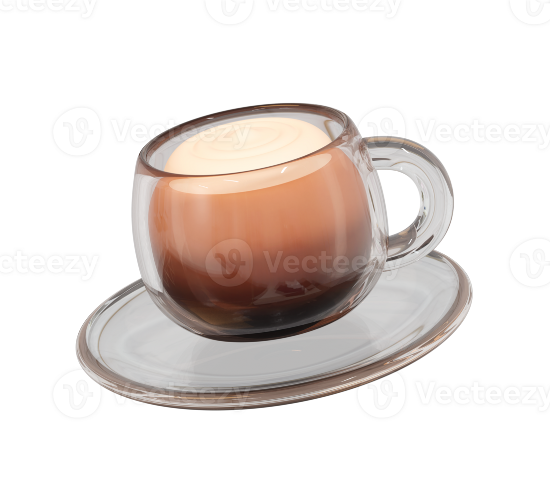 Clear glass coffee cup with creamy foam on transparent background png