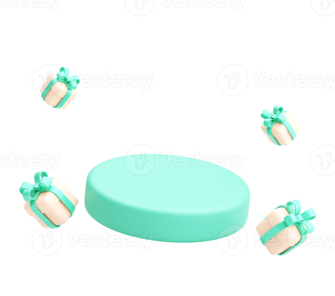 3D Render of Floating Gift Boxes with Round Podium on Transparent Background png