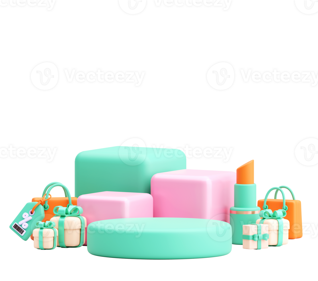 3D Render of Cosmetic and Gift Box Display Scene on Transparent Background png