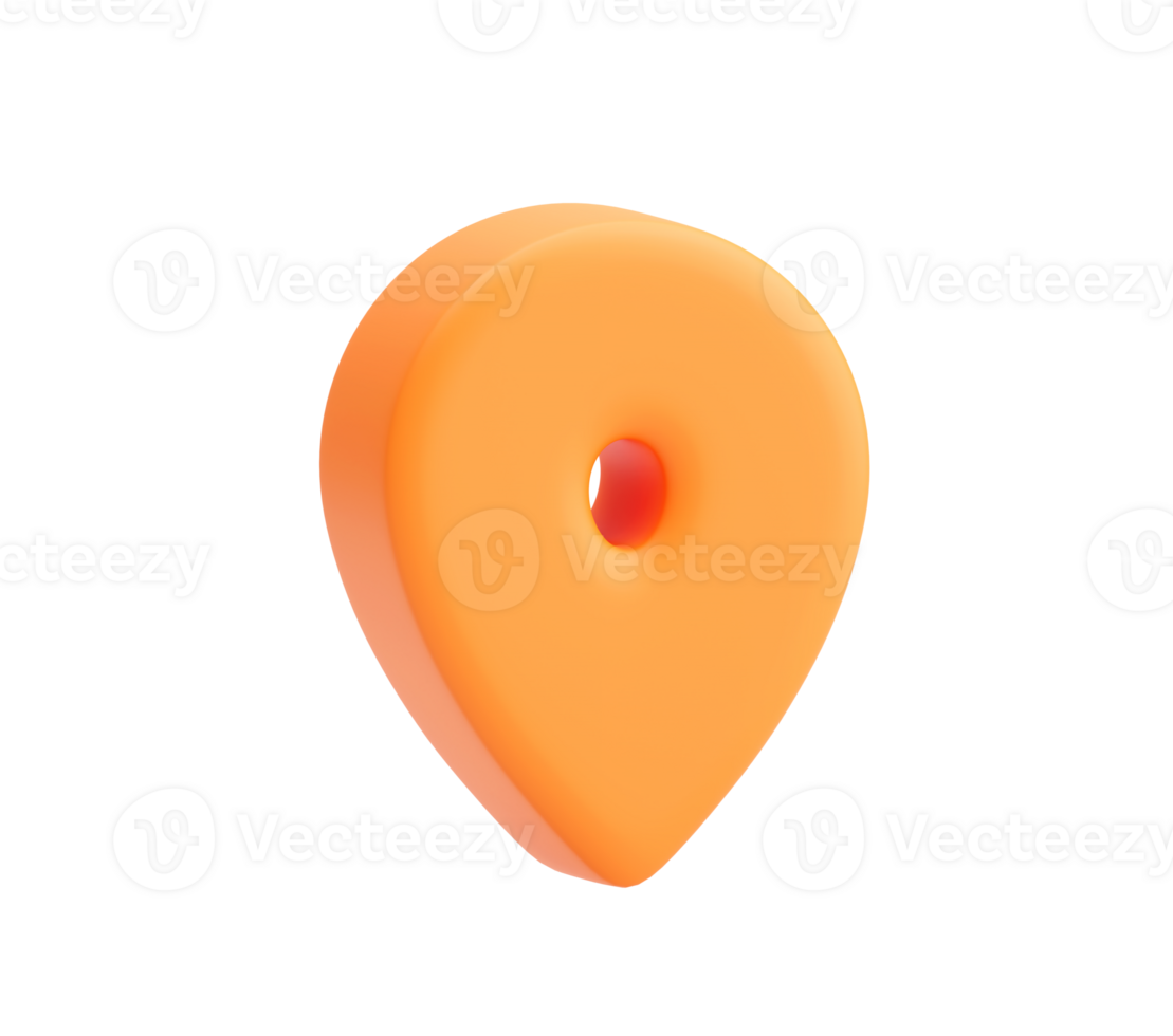 3D Render of Orange Location Pin Icon on Transparent Background png