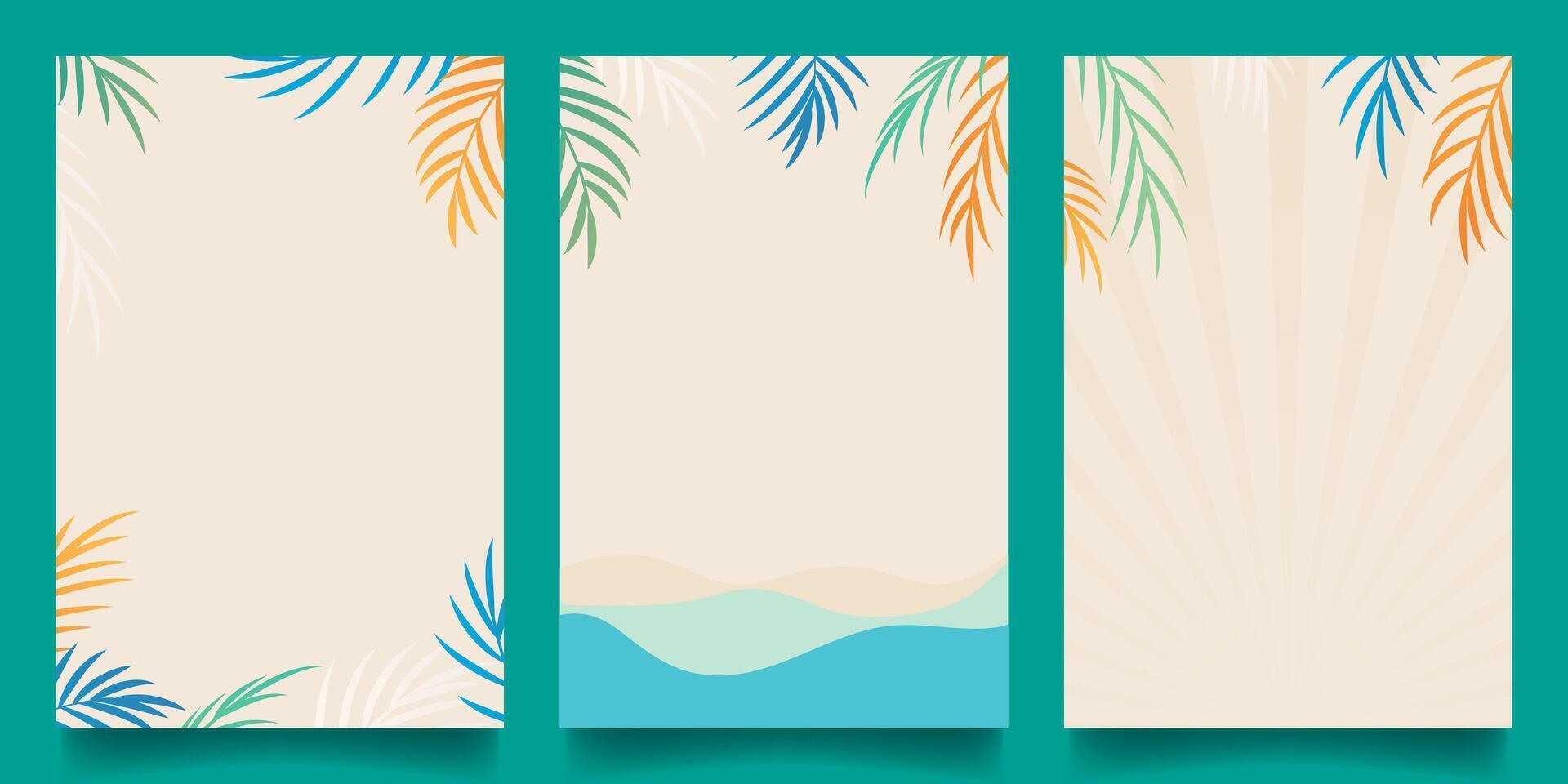 Modern summer minimalist background set design templates with colorful leaf for celebration, ads, branding, banner, cover, label, poster, sales vector
