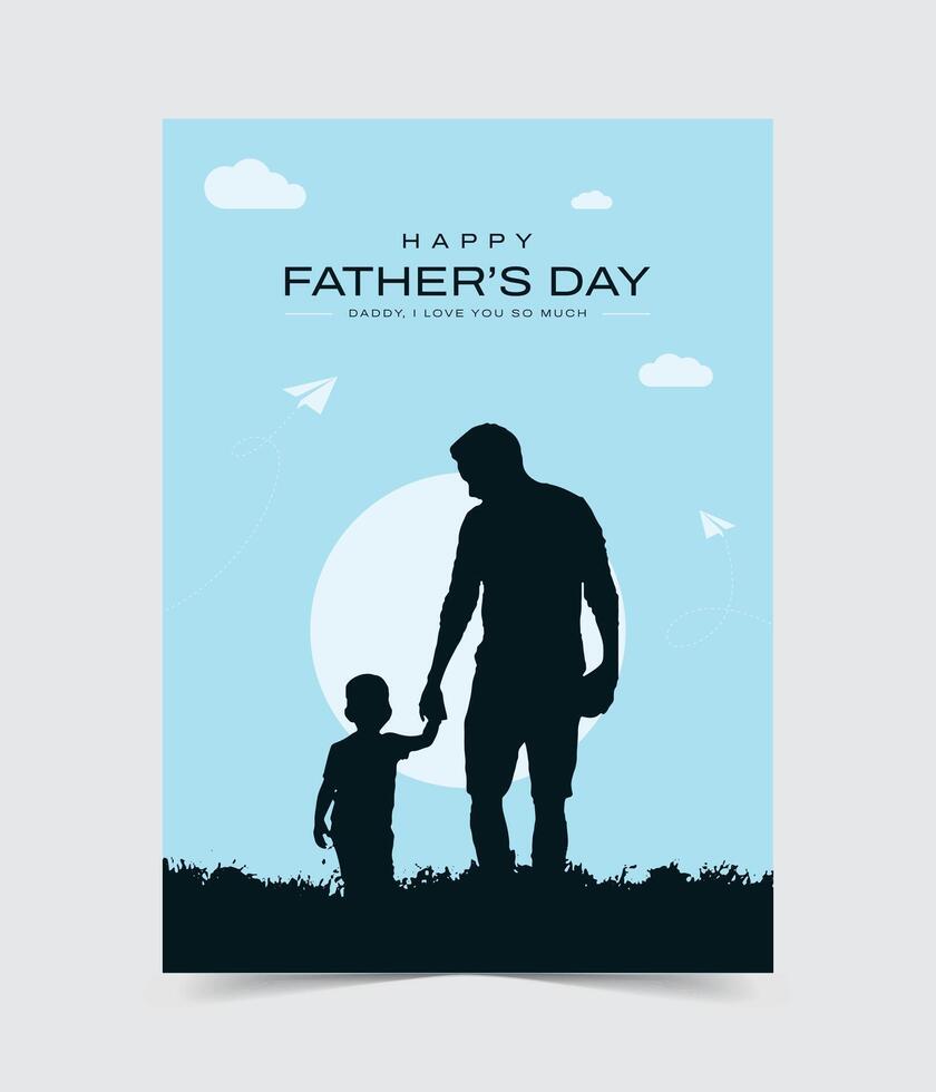 Happy Father's Day with dad and children silhouettes. Greeting card with a nice message for Fathers Day vector