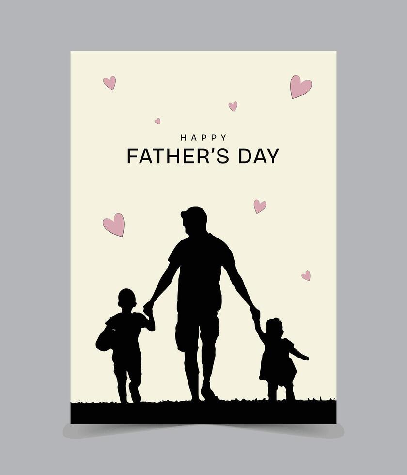 Happy Fathers Day with dad and children silhouettes. Greeting card with a nice message for Father's Day vector