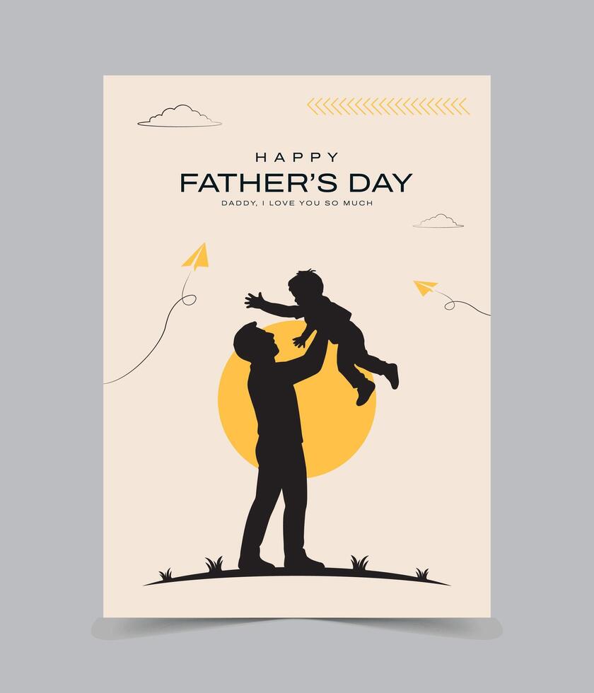 Happy Father's Day with dad and children silhouettes. Greeting card with a nice message for Father's Day vector