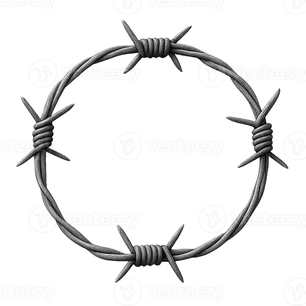 Barbed wire loop in circular shape isolated on transparent background, security and restriction concept png