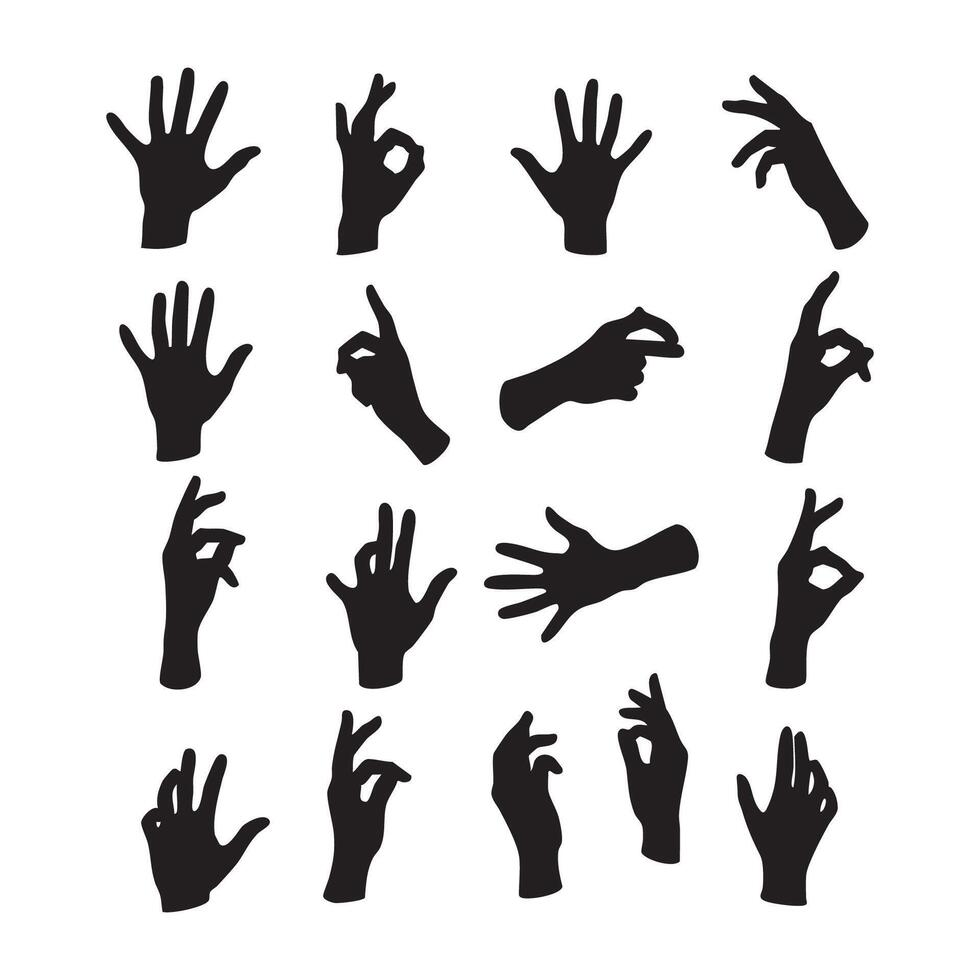 Hand silhouette set on white background vector