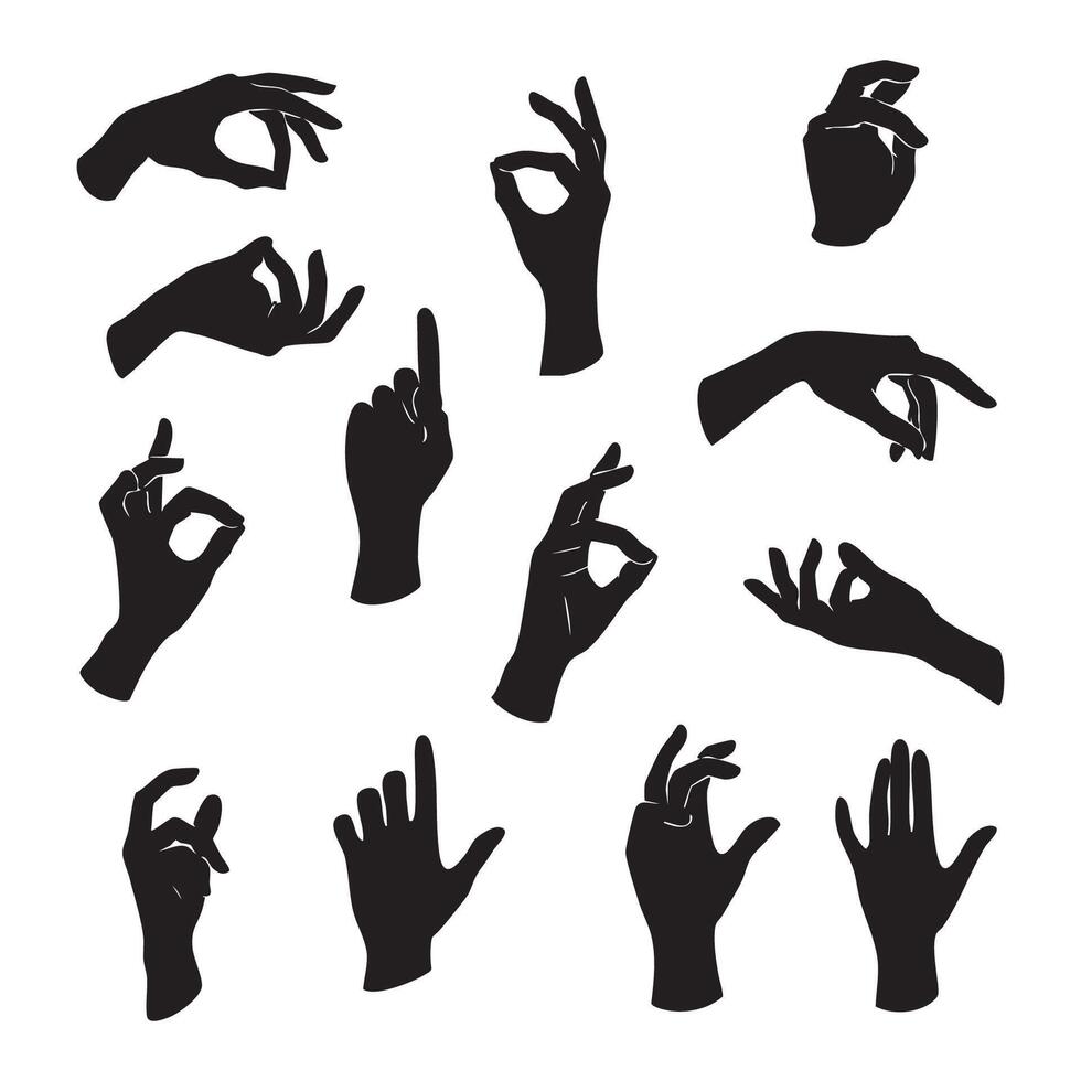 Silhouette set of hand on white background vector