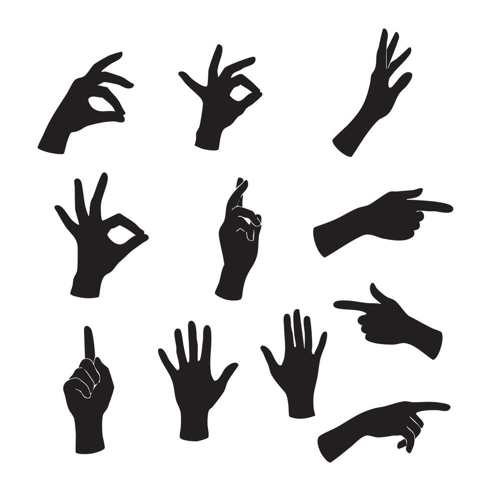 A set of hand silhouettes on white vector