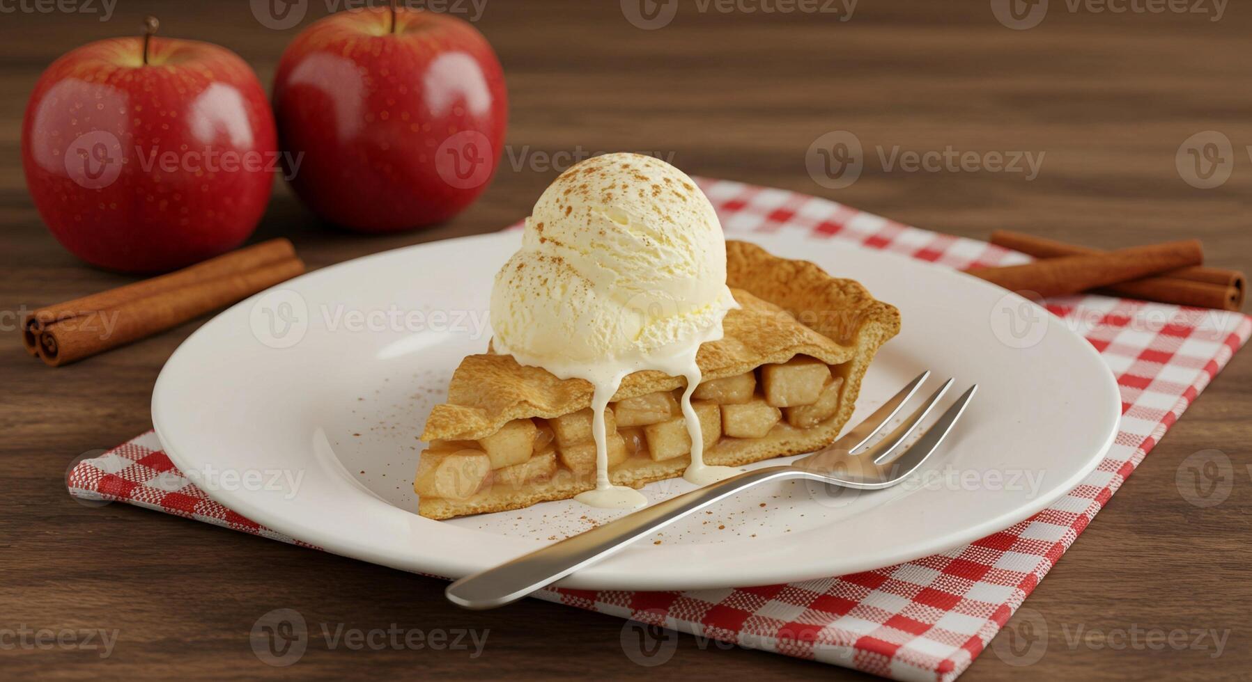 Homemade American Apple Pie with Vanilla Ice Cream photo