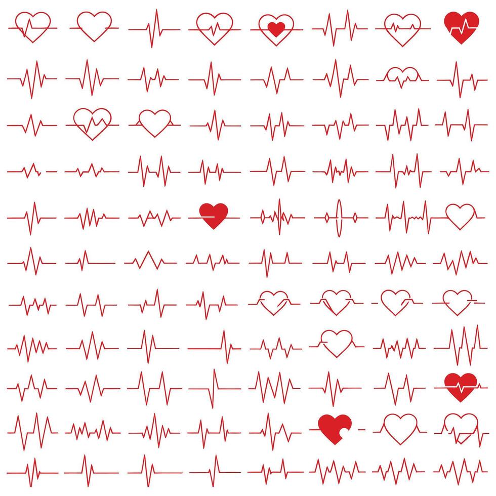 Different Heart Rate Pulse Health Symbol Isolated on White vector