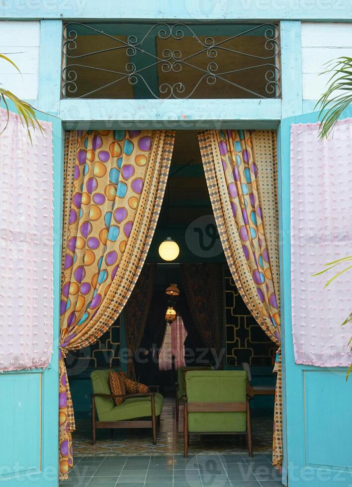 A door with a curtain photo