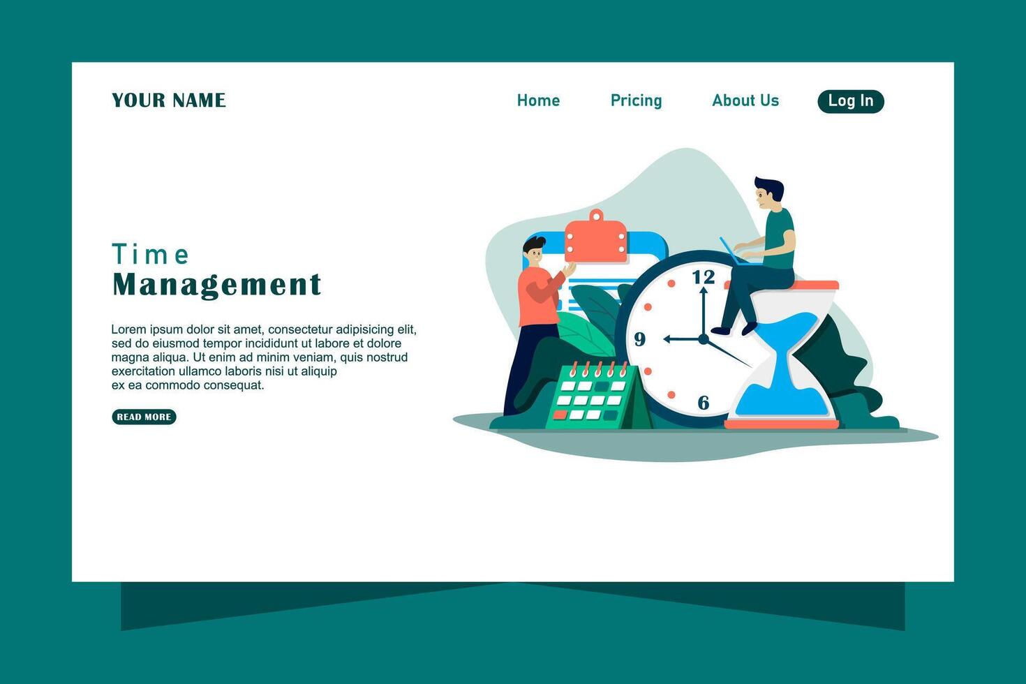 Time Management and Daily Scheduling landing page template with flat design style vector