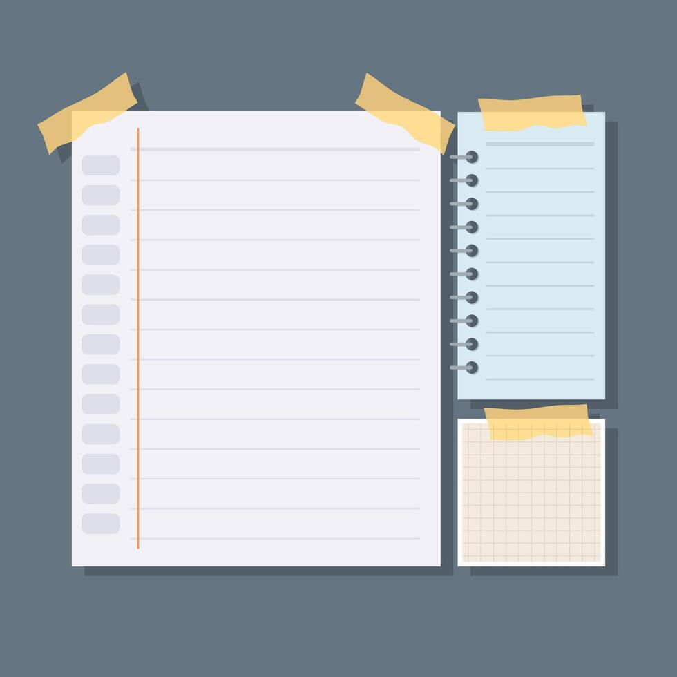 Set of Note Paper and Sticky Paper with Flat design Style vector