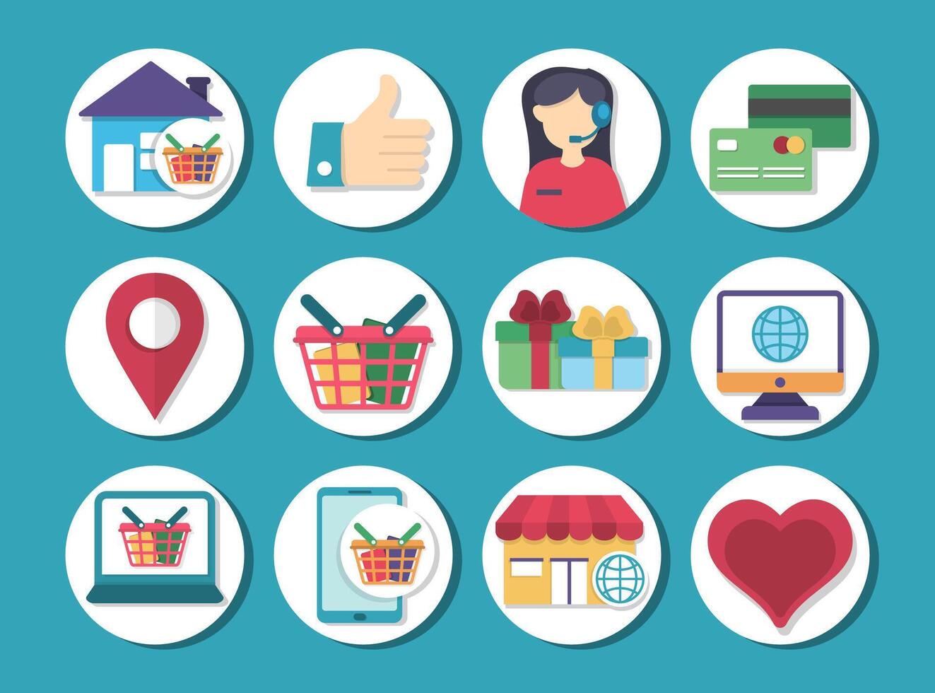 Set Online shopping on e-commerce elements with flat style design vector