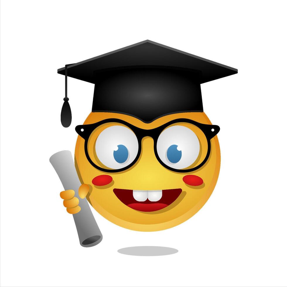 Graduate Emoji Character. Happy Graduation with Cap and Certificate vector