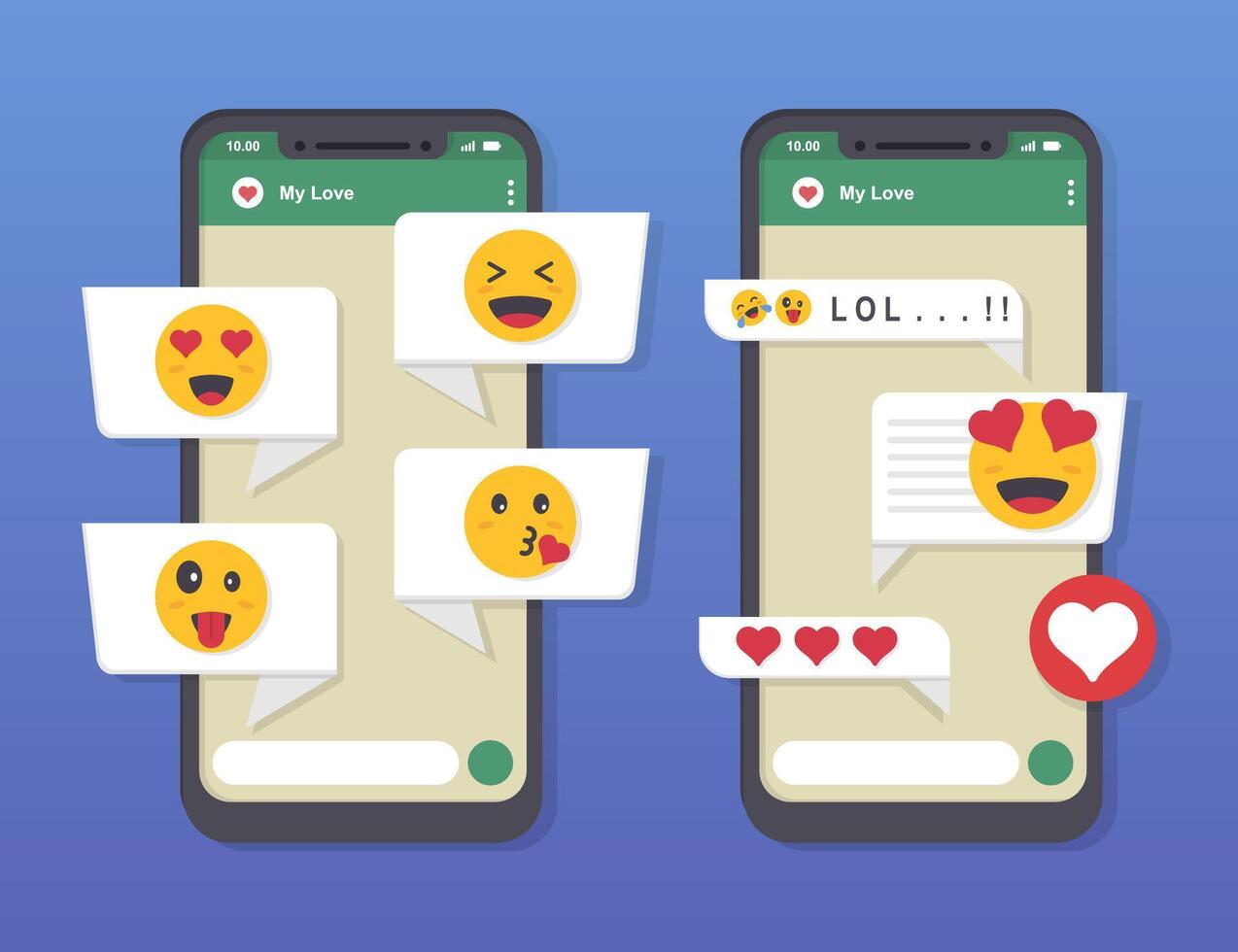Smartphone Chat User Interface with Emoji Reactions. vector