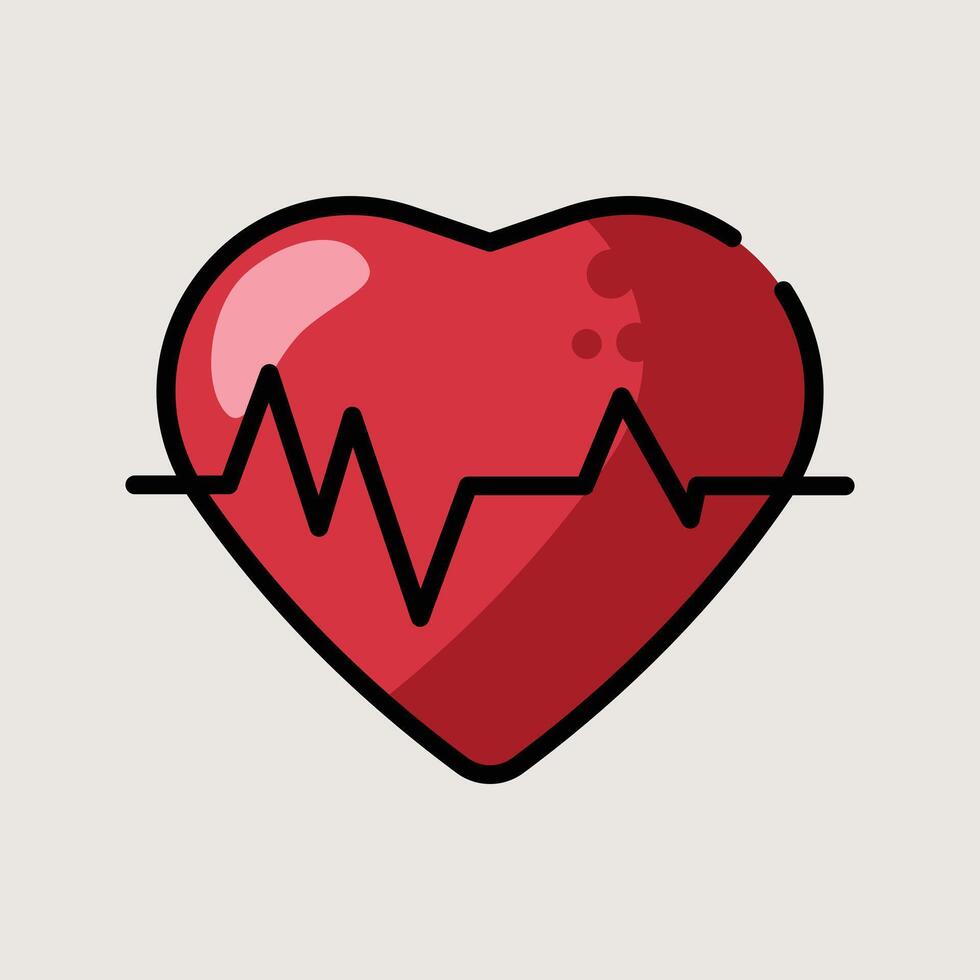 Shiny Red Cartoon Heart Symbol Representing Health and Love in Flat Style vector