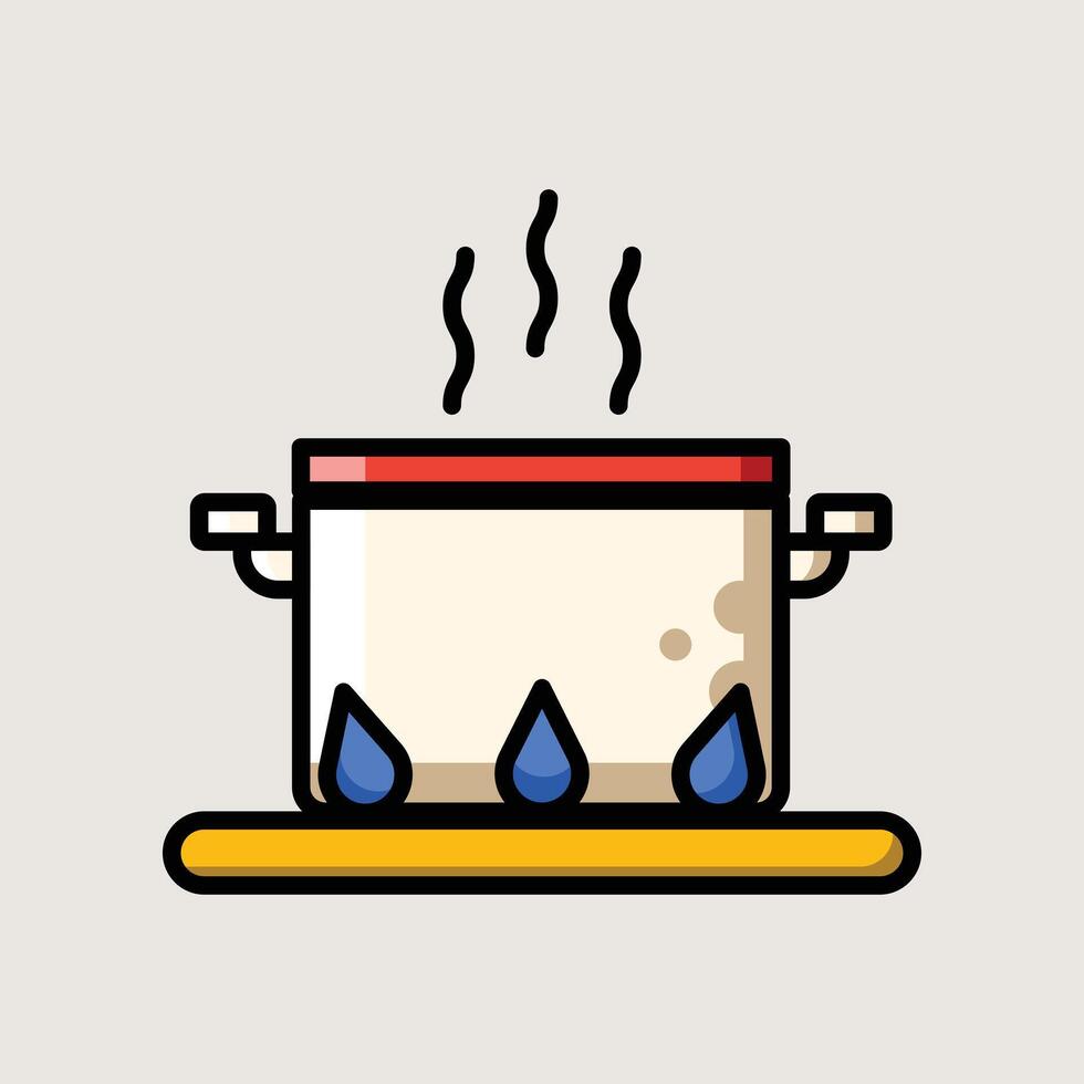 Open Boiling Cooking Pot with Steam Rising in Flat Illustration for Kitchen Use vector
