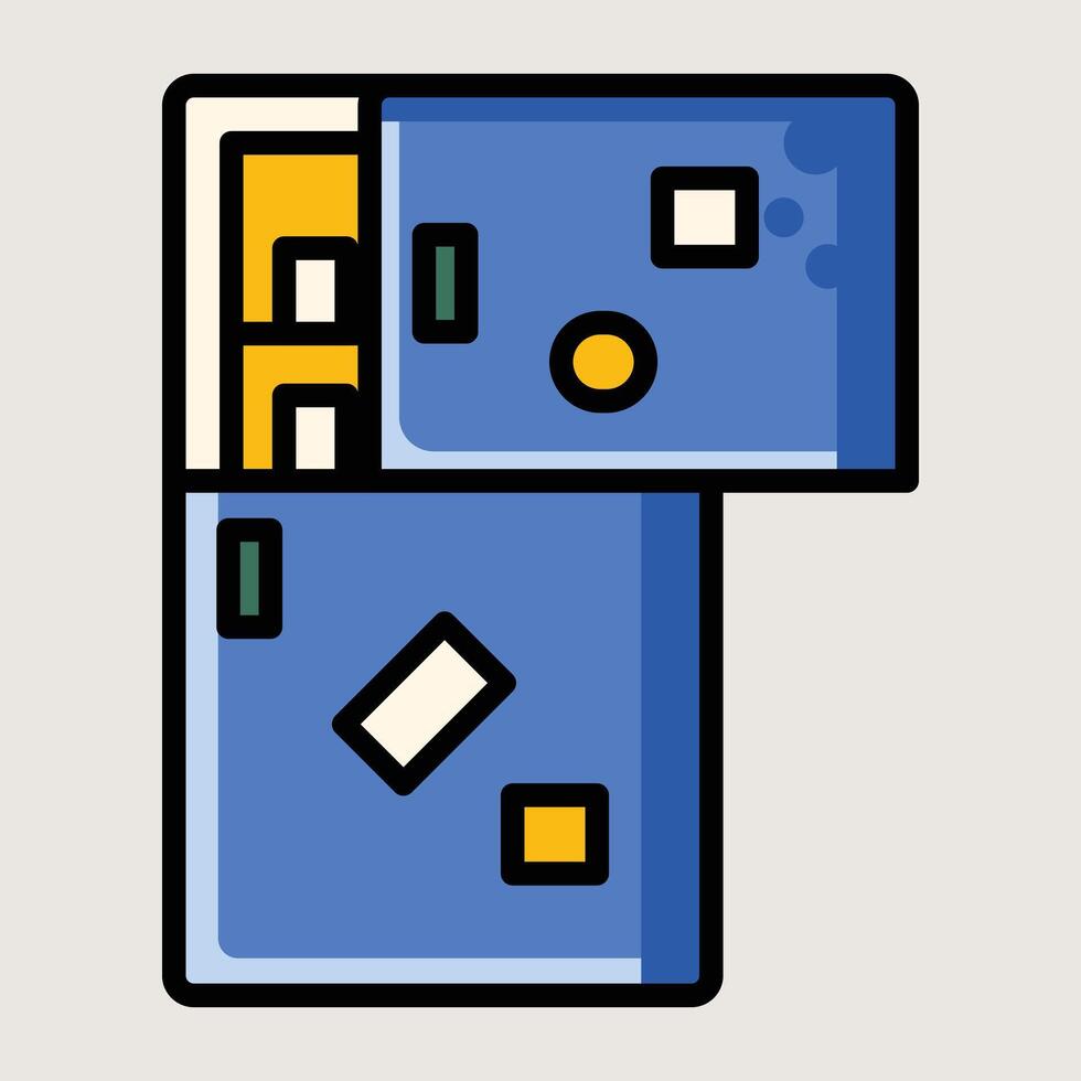 Flat Cartoon Refrigerator with Multiple Compartments and Blue Door Design vector