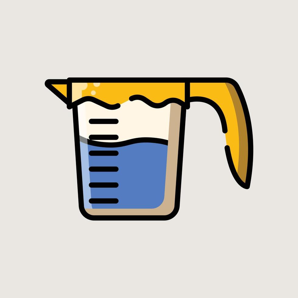 Cartoon Style Measuring Cup Filled with Liquid for Cooking and Baking in Flat vector