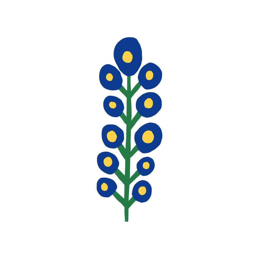 vertical cartoon flower with multiple blue blossoms in playful dotted layout, fun childlike decor for spring and nature themes vector