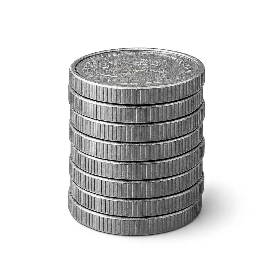 Stack of silver coins isolated on transparent background png