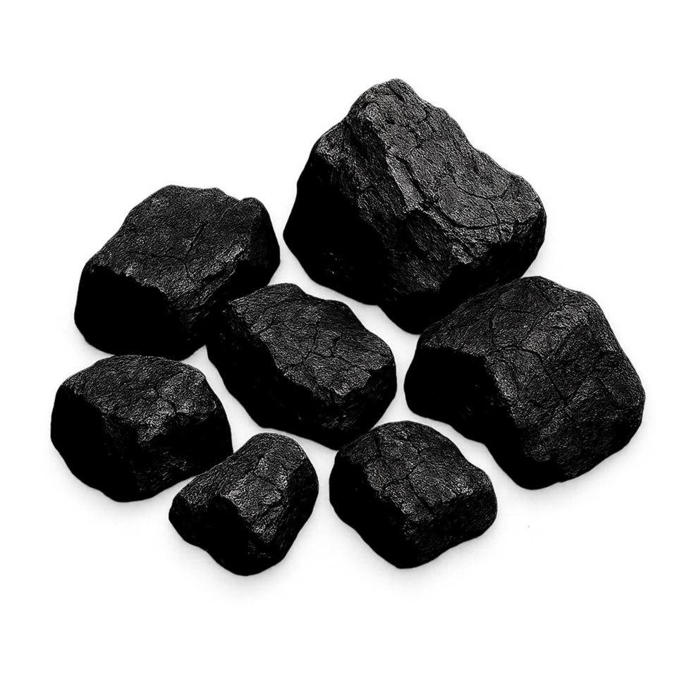 Group of black coal stones isolated on transparent background png