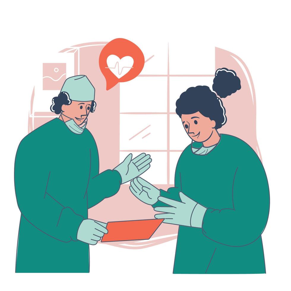 Two Surgeons Discussing Patient Case in Operation Room Illustration vector