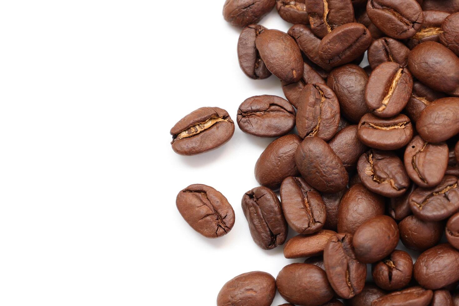 Top view of coffee beans isolated photo