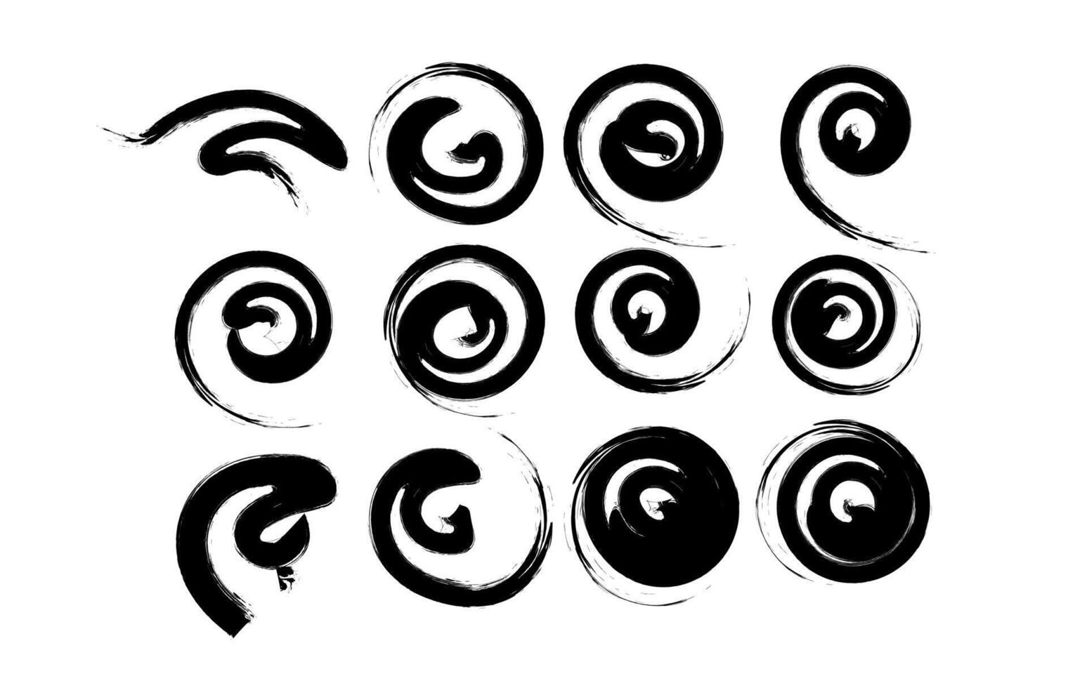 Collection of hand drawn black ink swirls and spirals vector