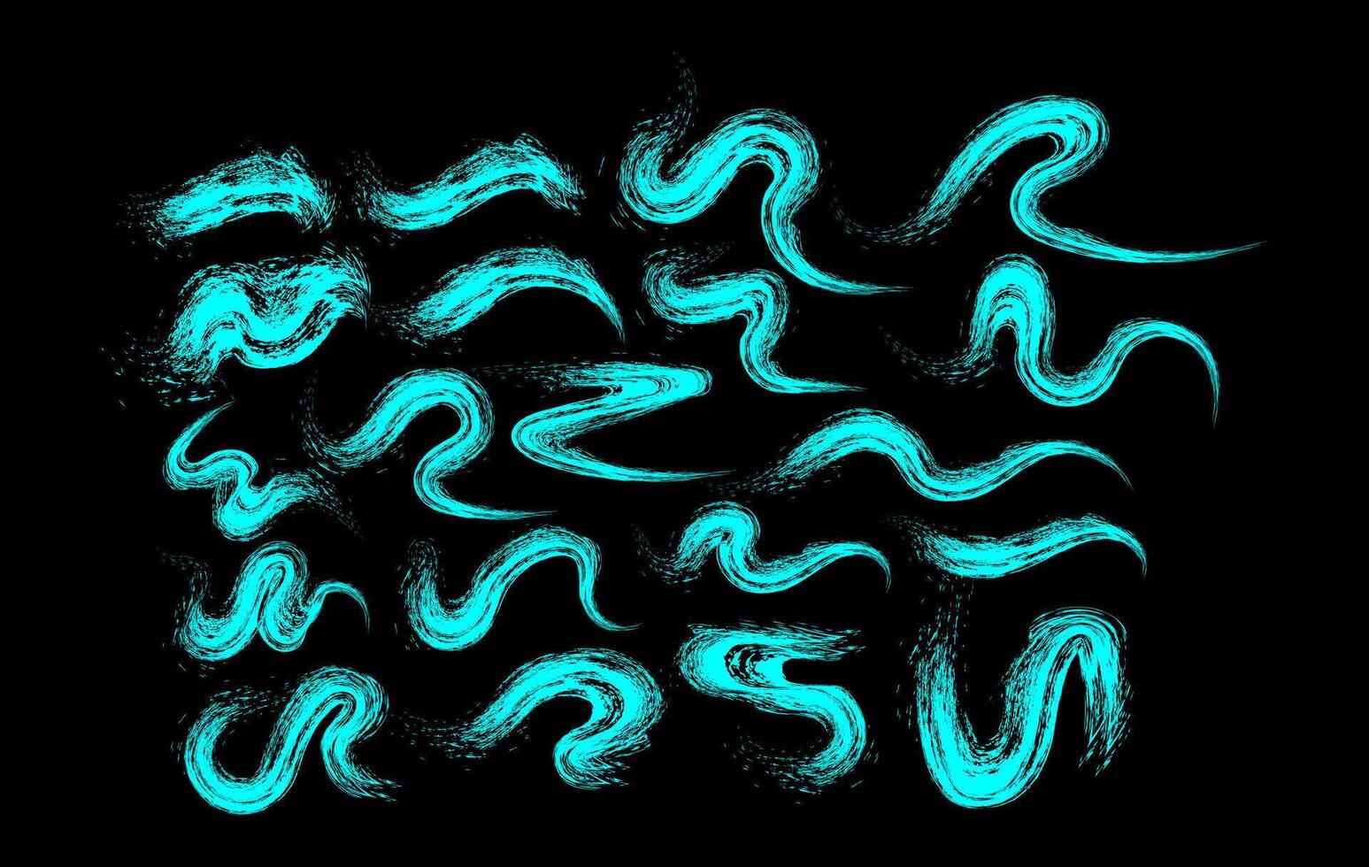 Abstract Brushstroke Swirls and Waves in Teal vector