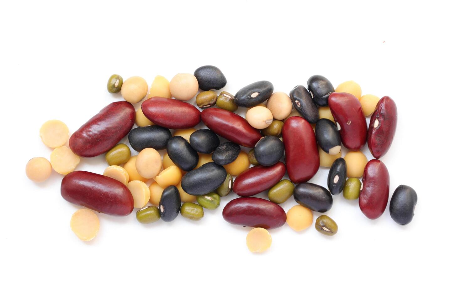 Top view of Red beans black beans soybean with mung bean isolated on white background, white background photo