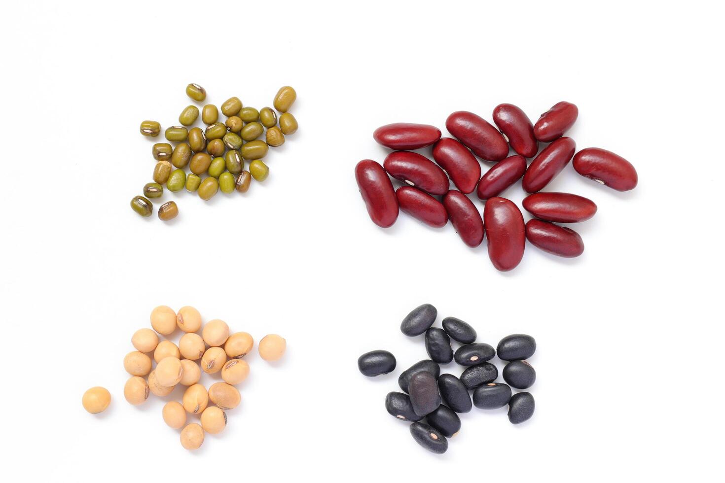 Top view of Red beans black beans soybean with mung bean isolated on white background, seeds on white photo