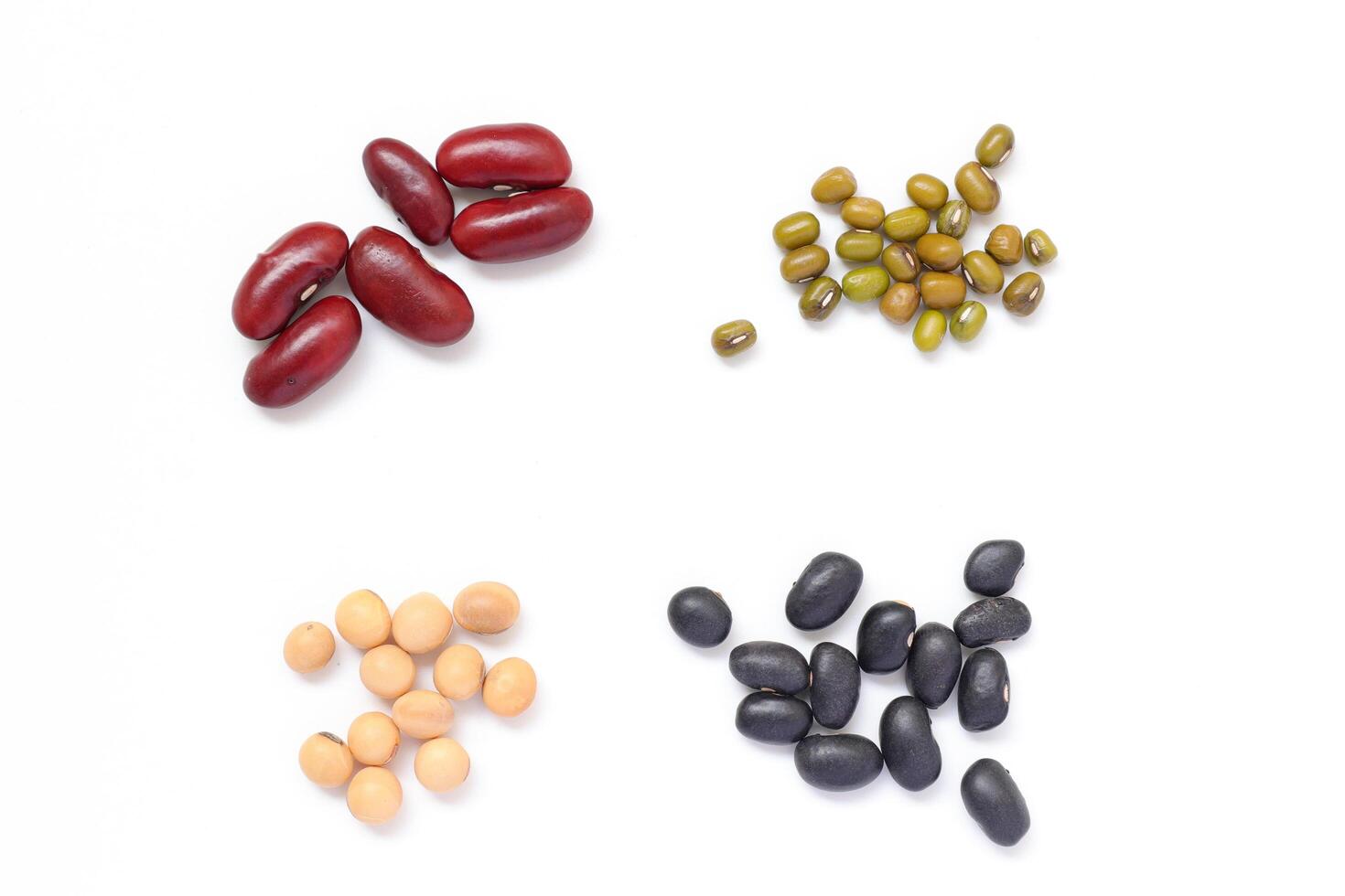 Top view of Red beans black beans soybean with mung bean isolated on white, ingredients photo