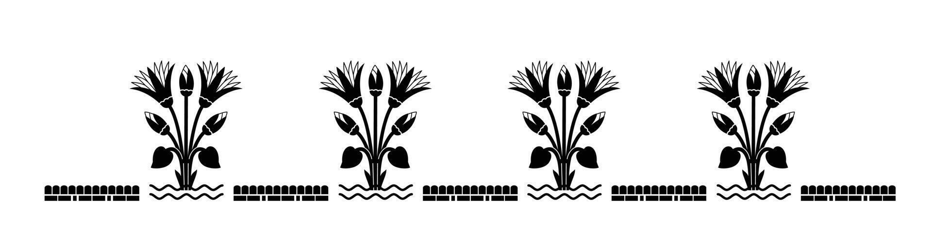 Seamless illustration based on Egyptian national ornament with lotus flowers and water in linear style. vector