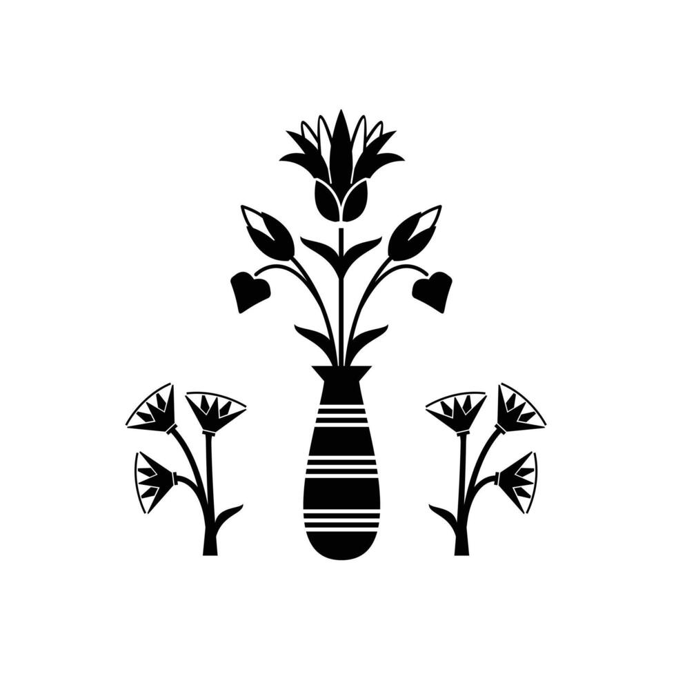 Illustration of lotus flower and pot based on Egyptian national ornament and hieroglyphs vector