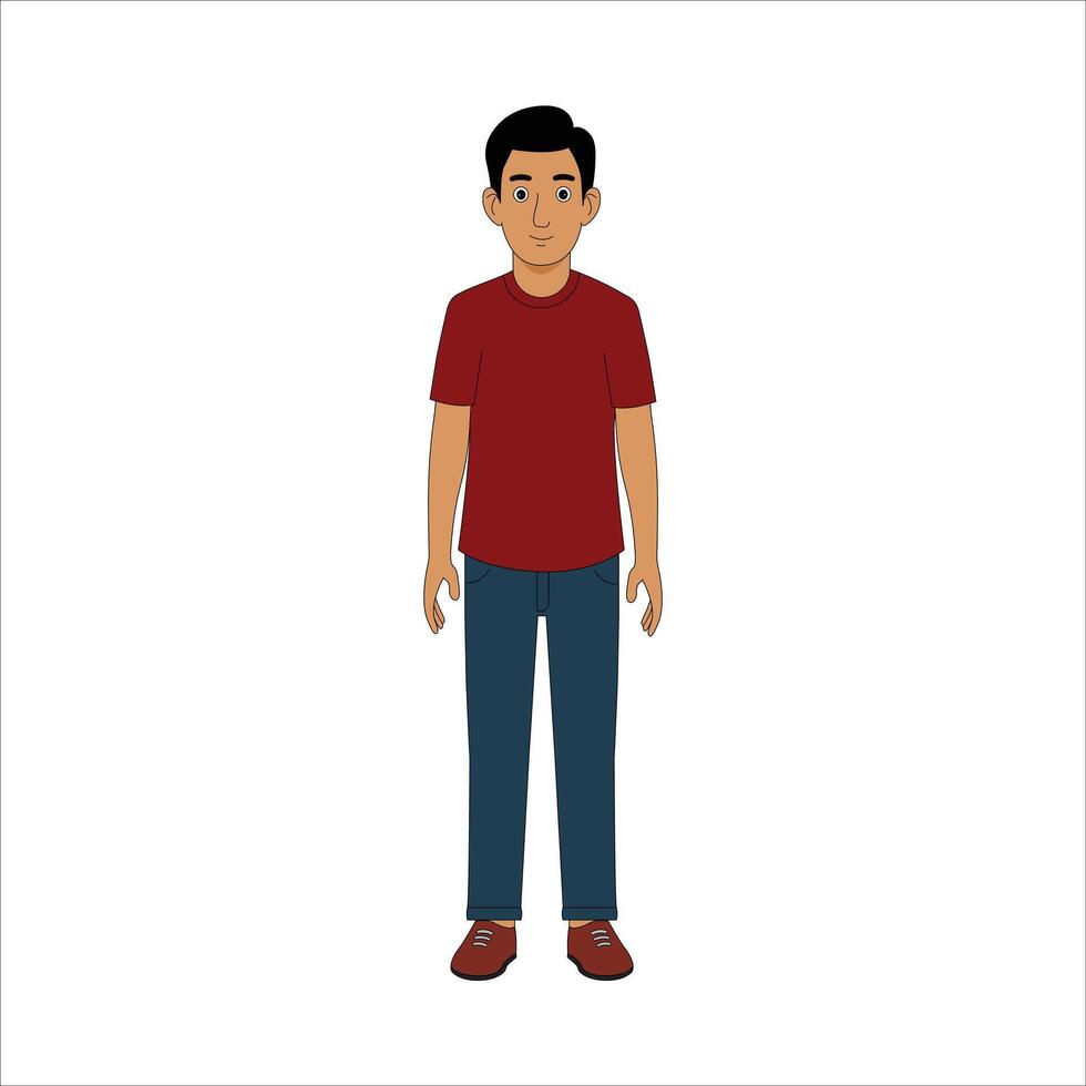 Indian Young Man T-shirt and Jeans, Character Front, side, back view vector