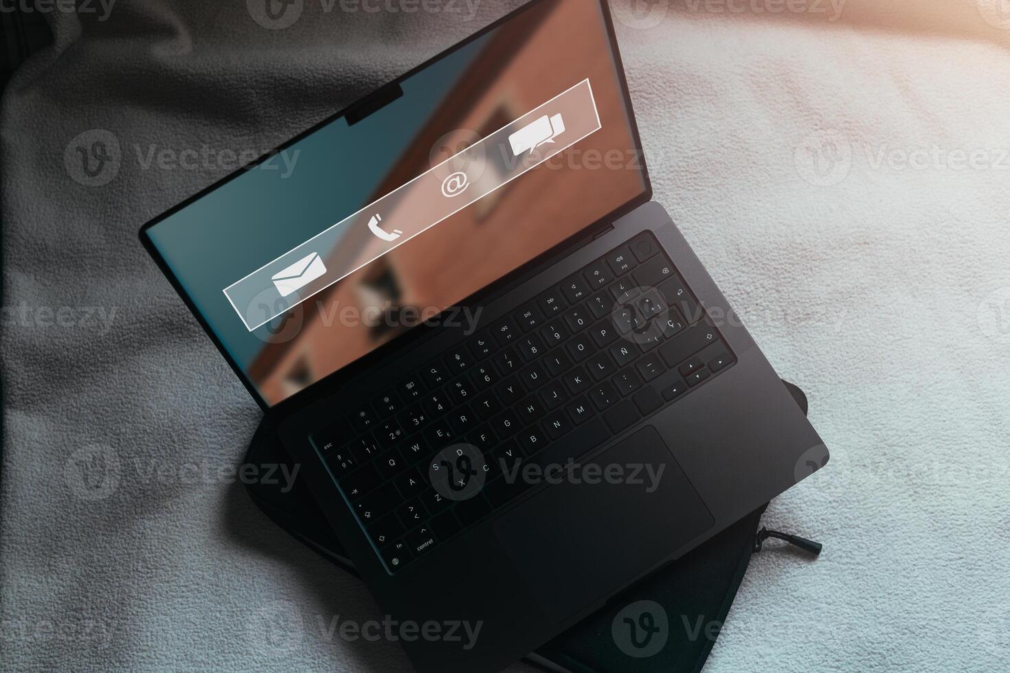Technical Support Center Customer Service Concept. Laptop wirh with VR interface for support customer. Call center customer service help 24 hrs. photo