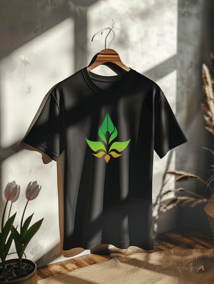 Flat lay black t shirt mockup with customizable design layers psd