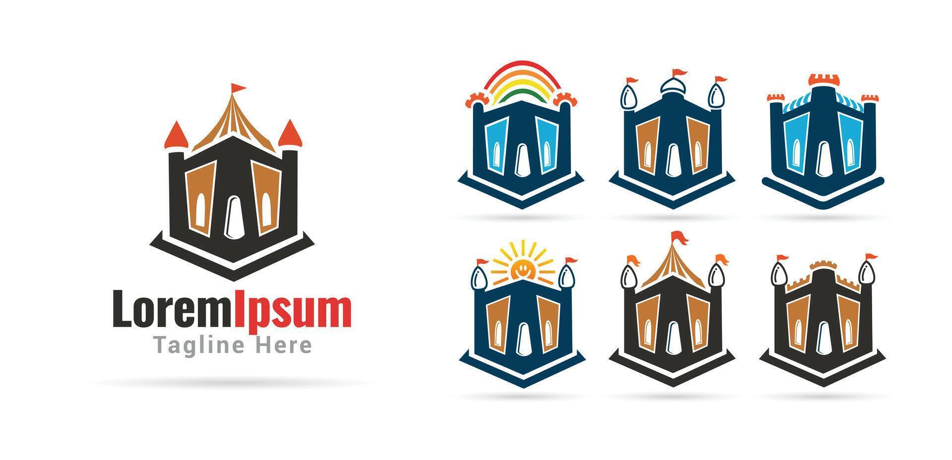 Collection of Colorful Castle Logos for Amusement and Entertainment vector