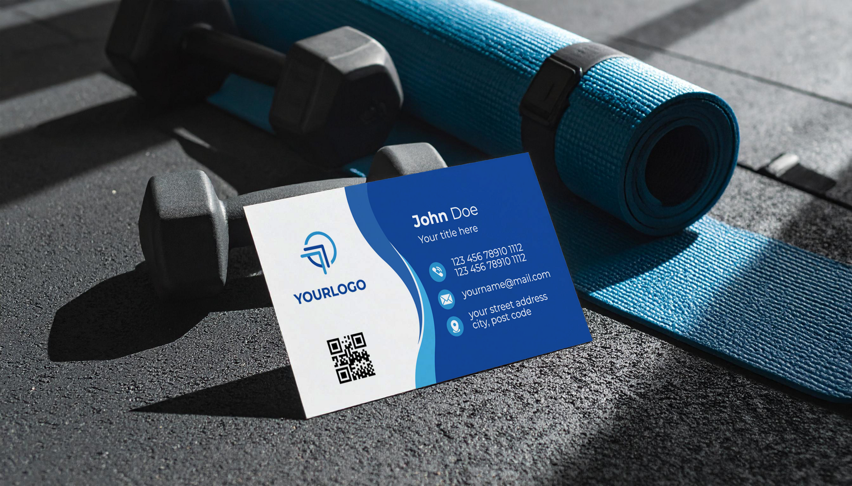 Health Club Business Card Mockup with Exercise Equipment psd