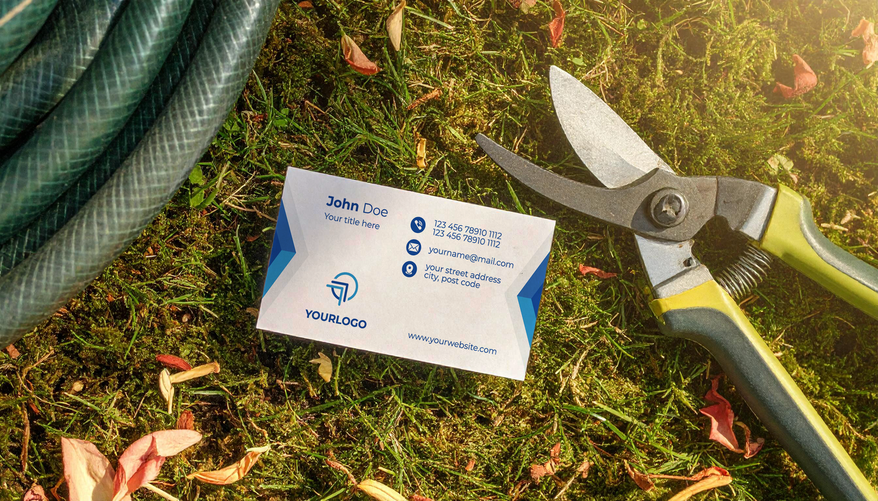 Outdoor Lawn Care Business Card Mockup Design psd