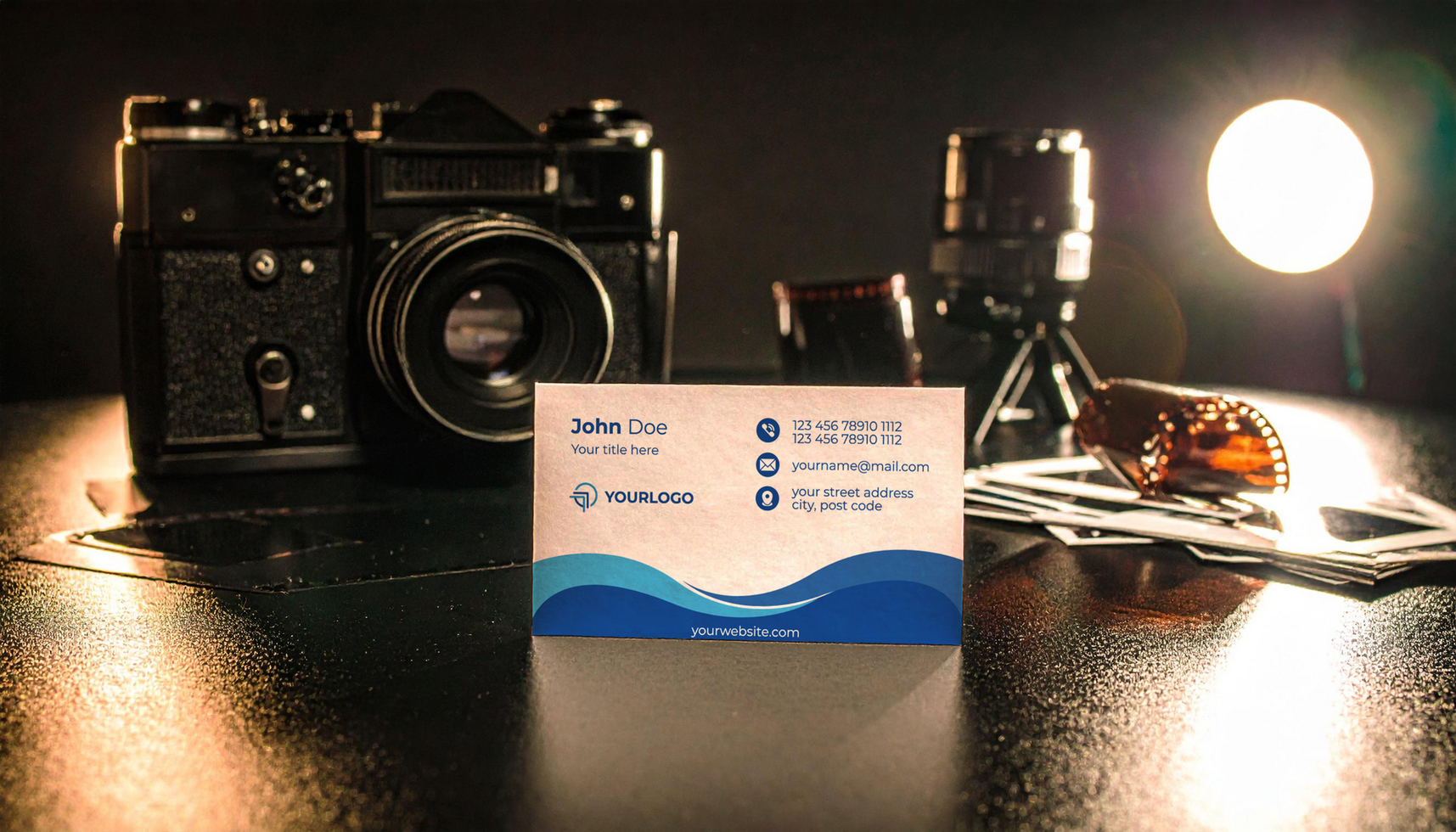 Professional Photographer Business Card Mockup Scene psd