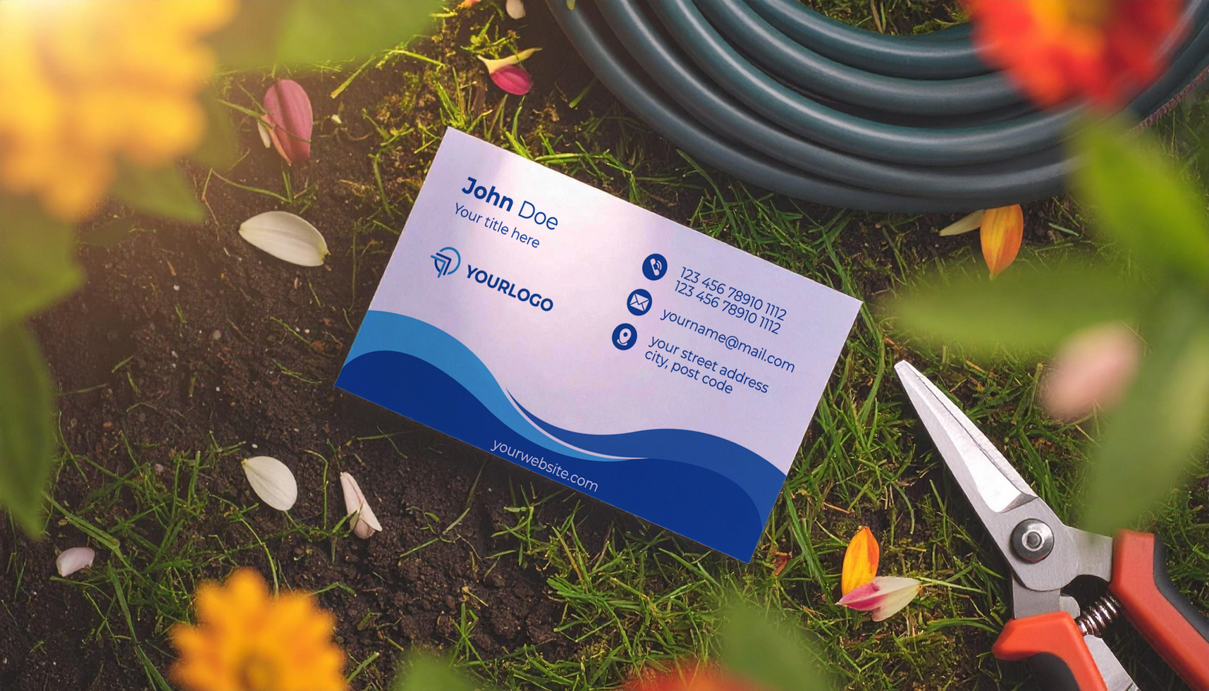 Garden Tools Landscaping Business Card Mockup psd