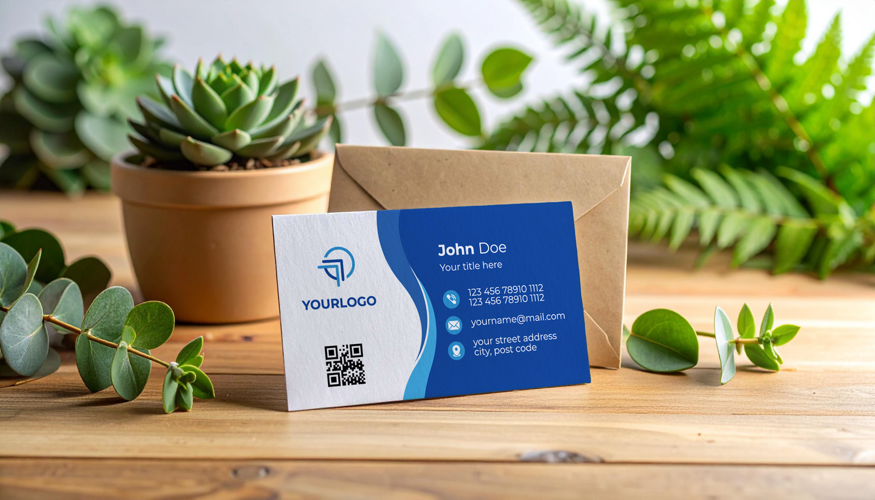 Natural Wellness Business Card Mockup with Greenery Background psd