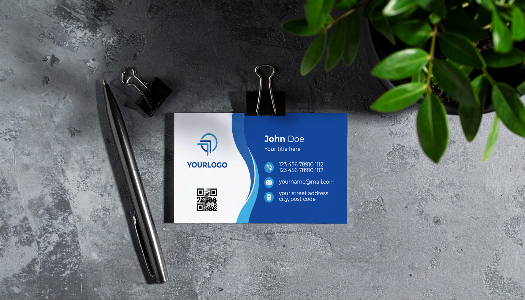 Professional Gray Business Card Mockup with Office Supplies psd