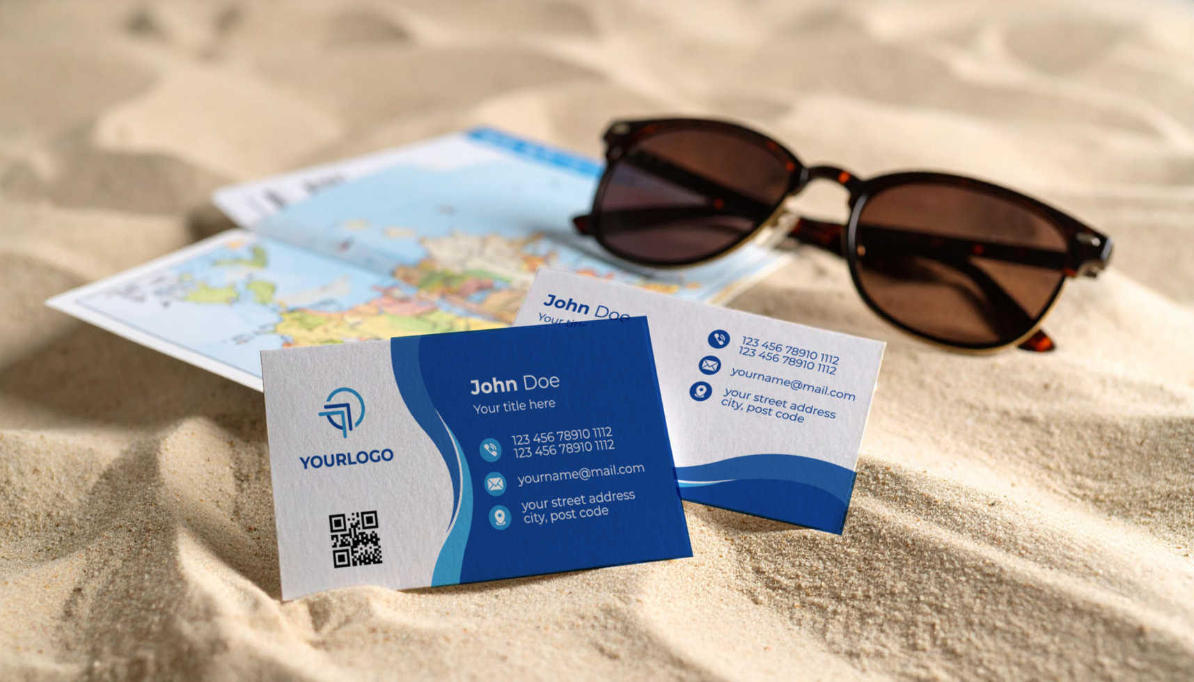 Tourism Business Card Mockup with Sandy Beach Background psd
