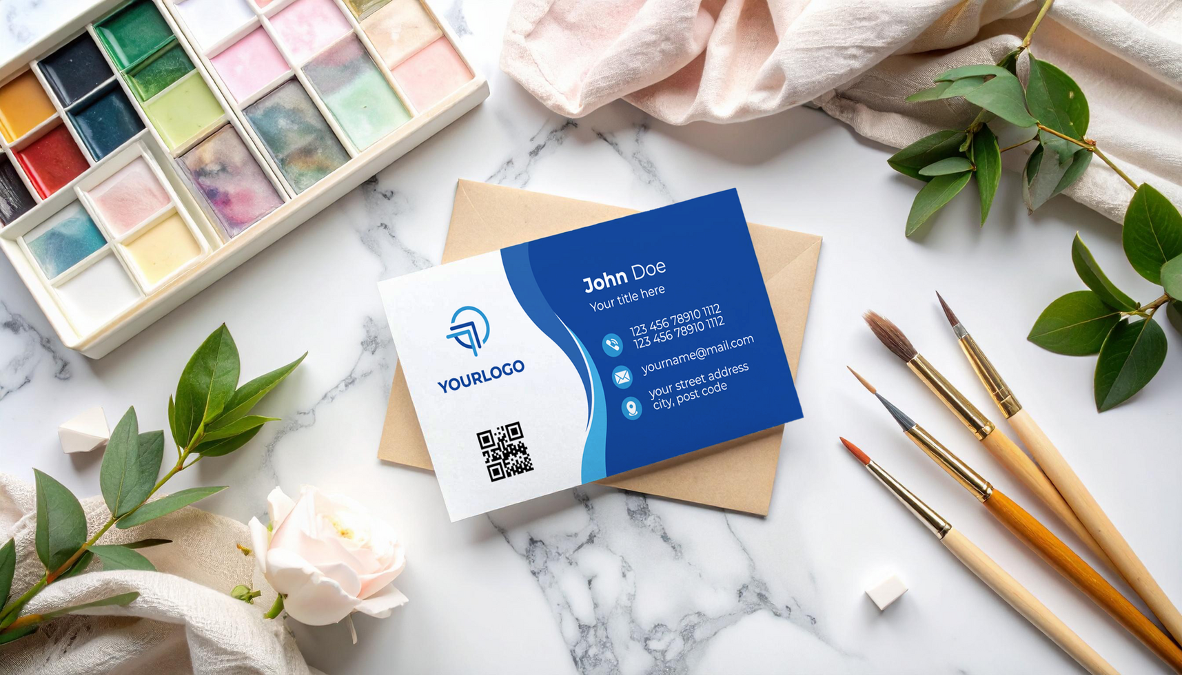Creative Art Studio Business Card Mockup on Marble Surface psd